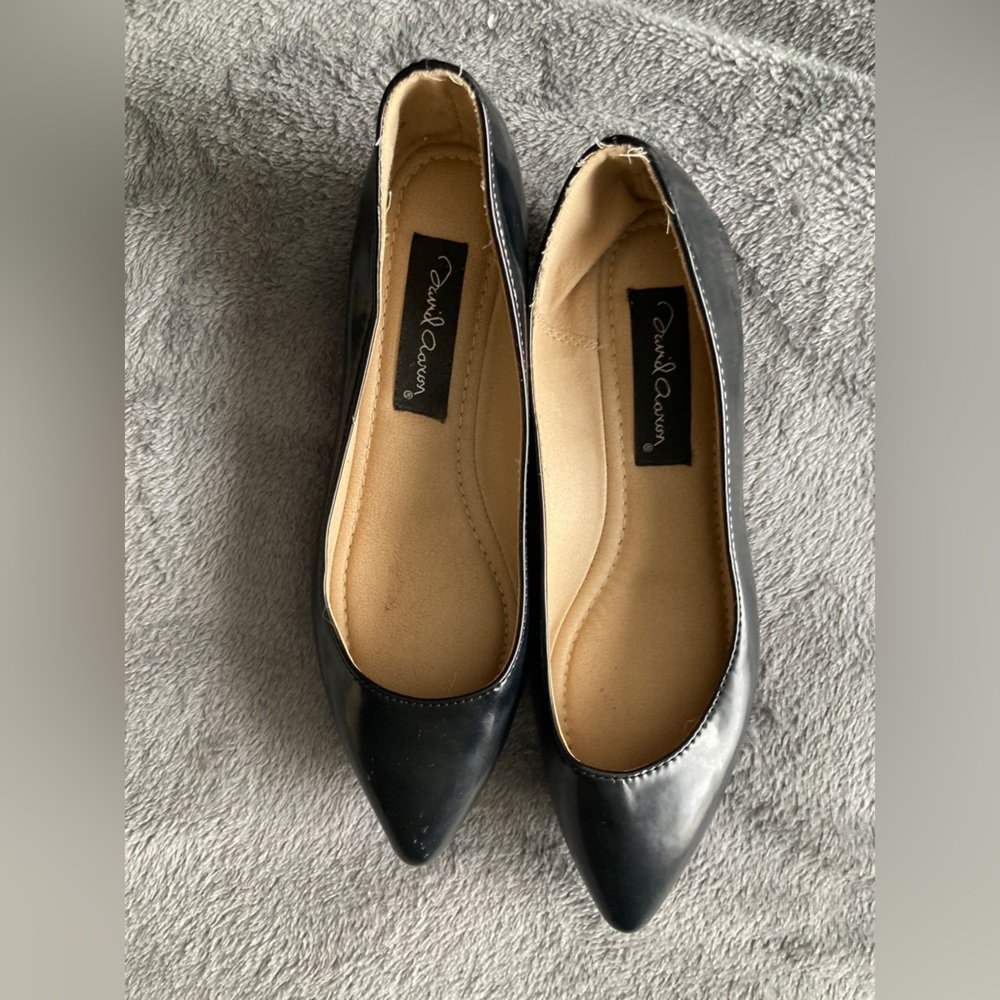 Black Pointed Ballet Flats Velvet Faux Leather David Aaron Suede